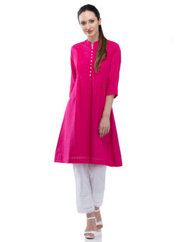 Biba - Pink Printed A-Line Cotton Kurta