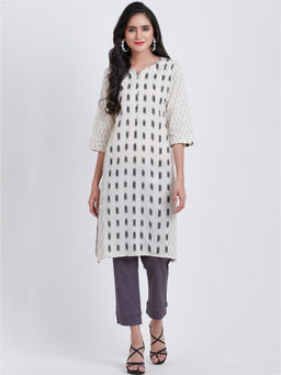Biba - Off White Straight Printed Kurta