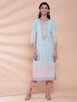 Biba - Mint Green Printed Kurta