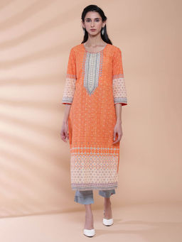 Biba - Orange Printed Kurta