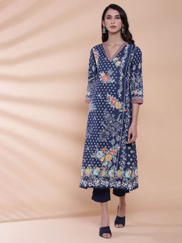 Biba - Navy Blue Printed Kurta