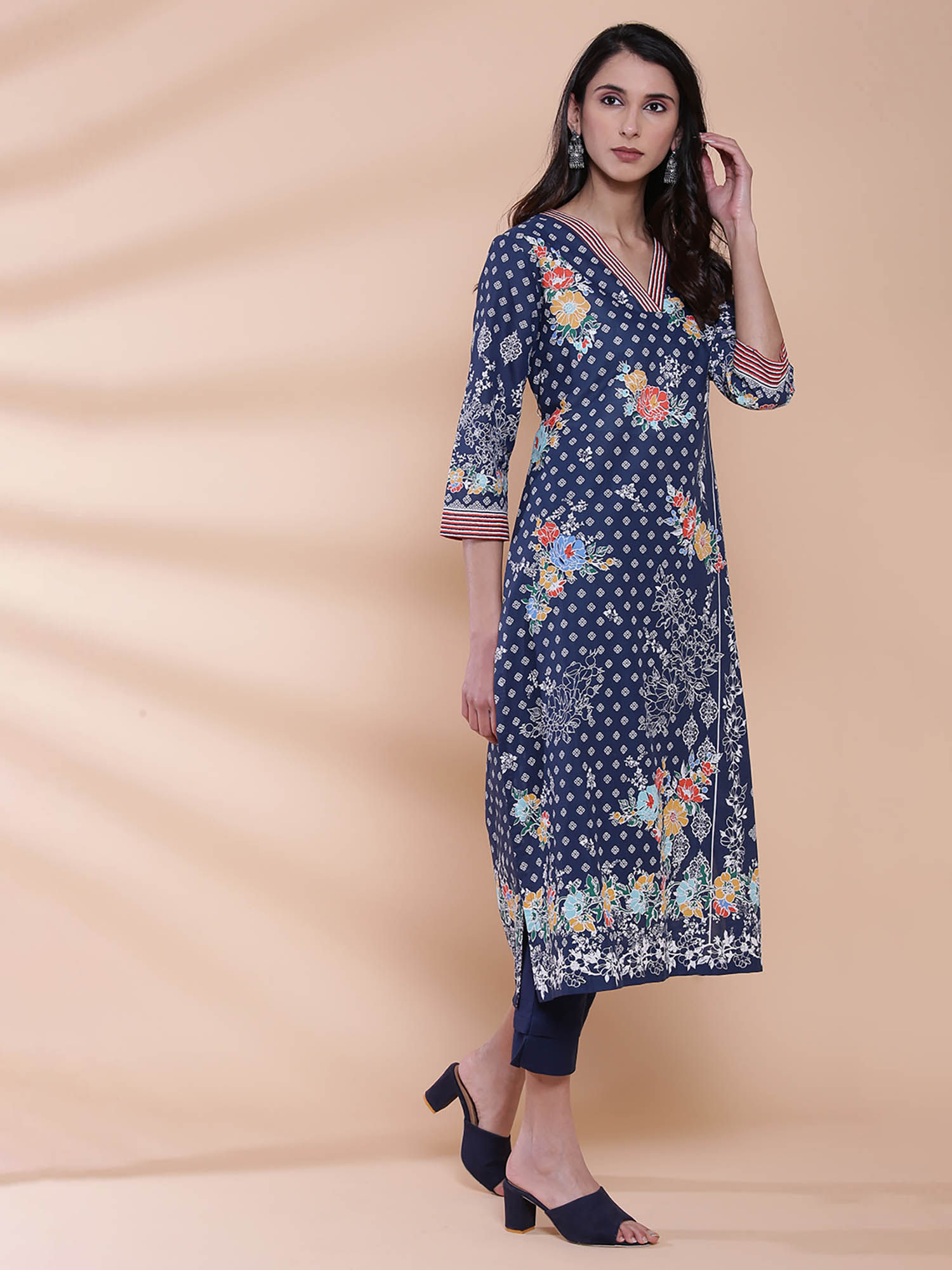Biba Navy Blue Printed Kurta Online 