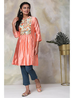 Biba - Peach Embroidered Kurti