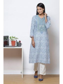 Biba - Blue Straight Cotton Kurtas (Set of 2)