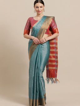 Sareemall - Teal Silk Handloom Saree with Unstitched Blouse