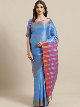 Sareemall - Blue Silk Handloom Saree with Unstitched Blouse