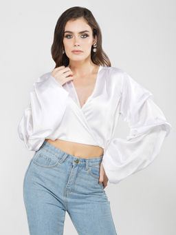 Attic Salt - Folksy Pearl White Satiny Crop Top
