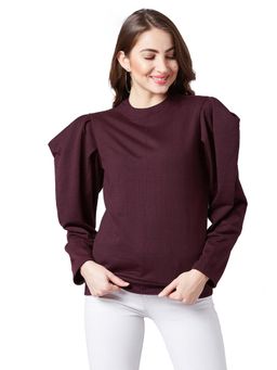 AAREIN - Maroon Solid Casual Sweatshirt