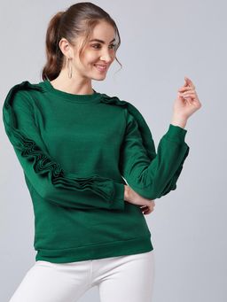 AAREIN - Green Solid Casual Sweatshirt