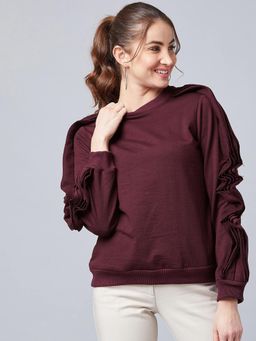 AAREIN - Maroon Solid Casual Sweatshirt