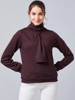 AAREIN - Maroon Solid Casual Sweatshirt
