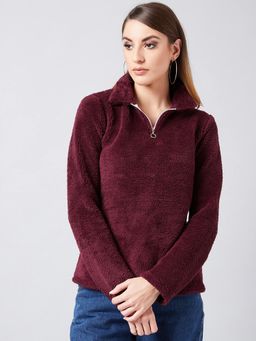 AAREIN - Maroon Solid Casual Sweatshirt