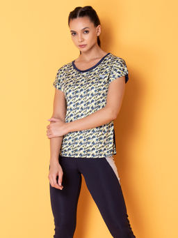 Clovia - Activewear Printed Short Sleeve Sports T-shirt - Blue