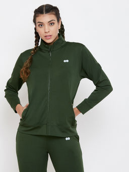 Clovia - Activewear Sports Zipper Sweatshirt - Green