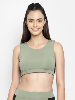 Clovia - Activewear Sports Crop Top with Back Cut-out - Green