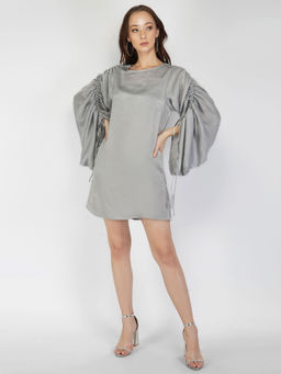 Attic Salt - Grey Ruched Sleeves Dress