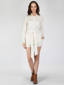 Attic Salt - White Linen Cotton Shirt With Shorts (Set of 2)