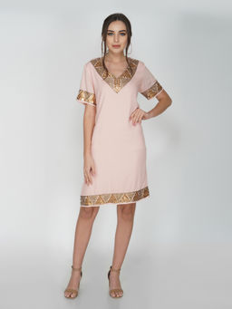 Attic Salt - Light Pink Antique Brass Sequin Border Dress