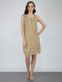 Attic Salt - Beige All Over Beaded Mini Dress