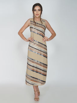 Attic Salt - Beige Wrapped-Up Sequin Dress