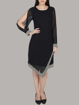 Attic Salt - Black Asymmetric Knee Length Dress