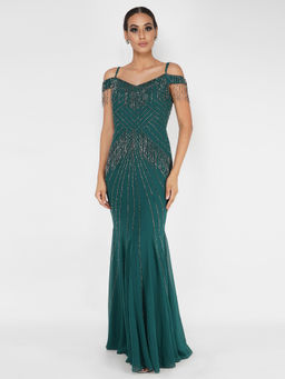 Attic Salt - Pine Green Beaded Gown