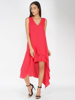 Attic Salt - Red Waterfall Hemline Dress