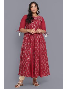 Aurelia - Red Foil Print Flared Dress