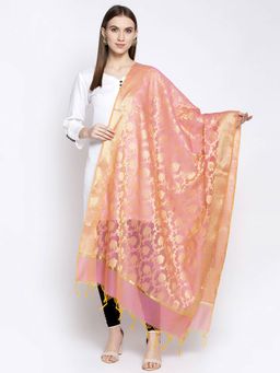 AUJJESSA - Light Pink Floral Dupatta