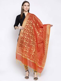 AUJJESSA - Orange Floral Dupatta