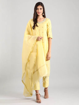 Aurelia - Yellow Sweetheart Neck Kurta Set (Set of 3)