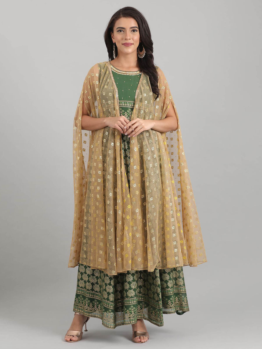 Multi-Color Net Lehenga with Shrug main image 0
