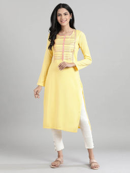 Aurelia - Yellow Round Neck Winter Kurta