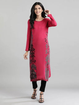 Aurelia - Pink Round Neck Winter Kurta