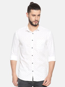SHOWOFFFF - Cotton White Patterned Casual Slim Fit Shirt