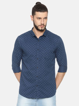SHOWOFF - Cotton Blue Patterned Casual Slim Fit Shirt