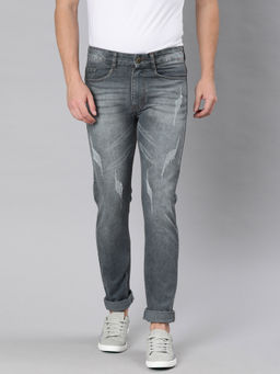 Urbano Fashion - Men Grey Slim Fit Distressed Jeans