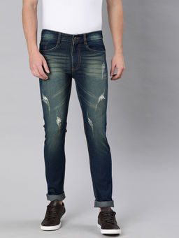 Urbano Fashion - Men Blue Slim Fit Distressed Jeans