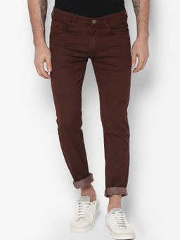 Urbano Fashion - Men Brown Slim Fit Washed Jeans Stretchable