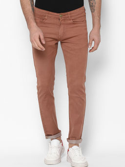 Urbano Fashion - Men Salmon Pink Slim Fit Washed Jeans Stretchable
