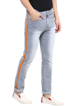 Urbano Fashion - Men Light Grey Side Striped Slim Fit Jeans