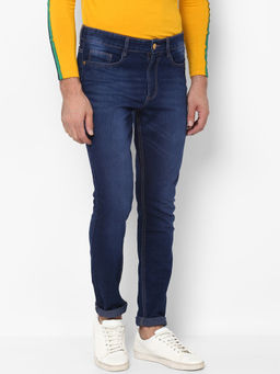 Urbano Fashion - Men Dark Blue Slim Fit Washed Jeans Stretchable