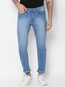 Urbano Fashion - Men Light Blue Slim Fit Washed Jeans Stretchable