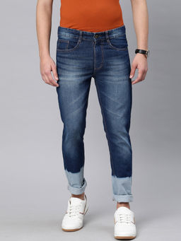 Urbano Fashion - Men Blue Washed Dyed Slim Fit Jeans Stretchable