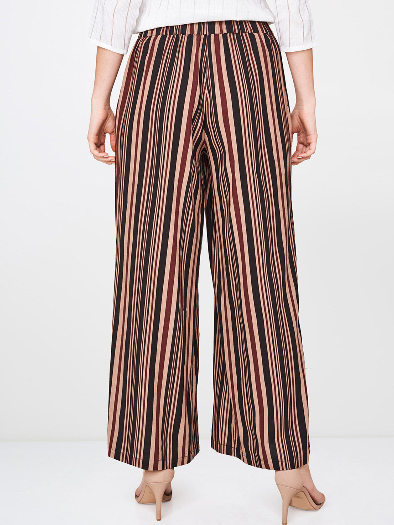 Buy AND Brown Stripes Pant Online 