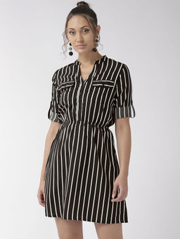 Style Quotient - Women Black And White Striped A-line Dress