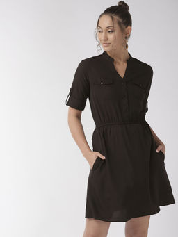 Style Quotient - Black Solid A-line Dress