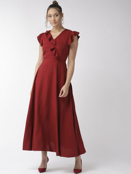 Style Quotient - Burgundy Solid Maxi Dress