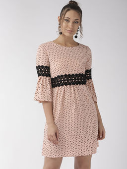 Style Quotient - Nude Coloured & Black Printed A-line Dress