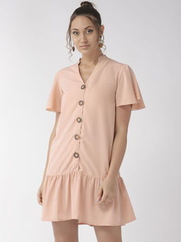 Style Quotient - Women Peach Coloured Solid A-line Dress